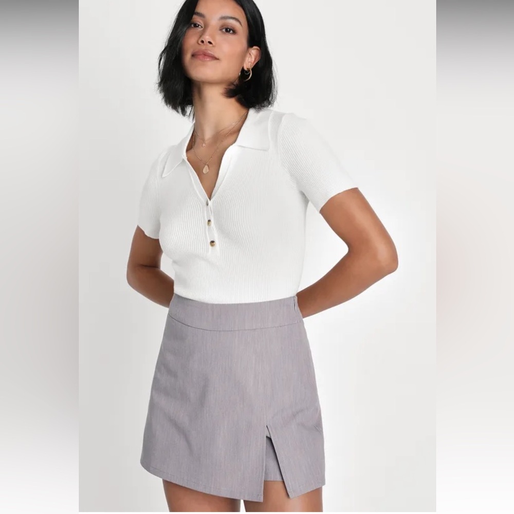 Adoringly Posh Grey High-Rise Mini Skort